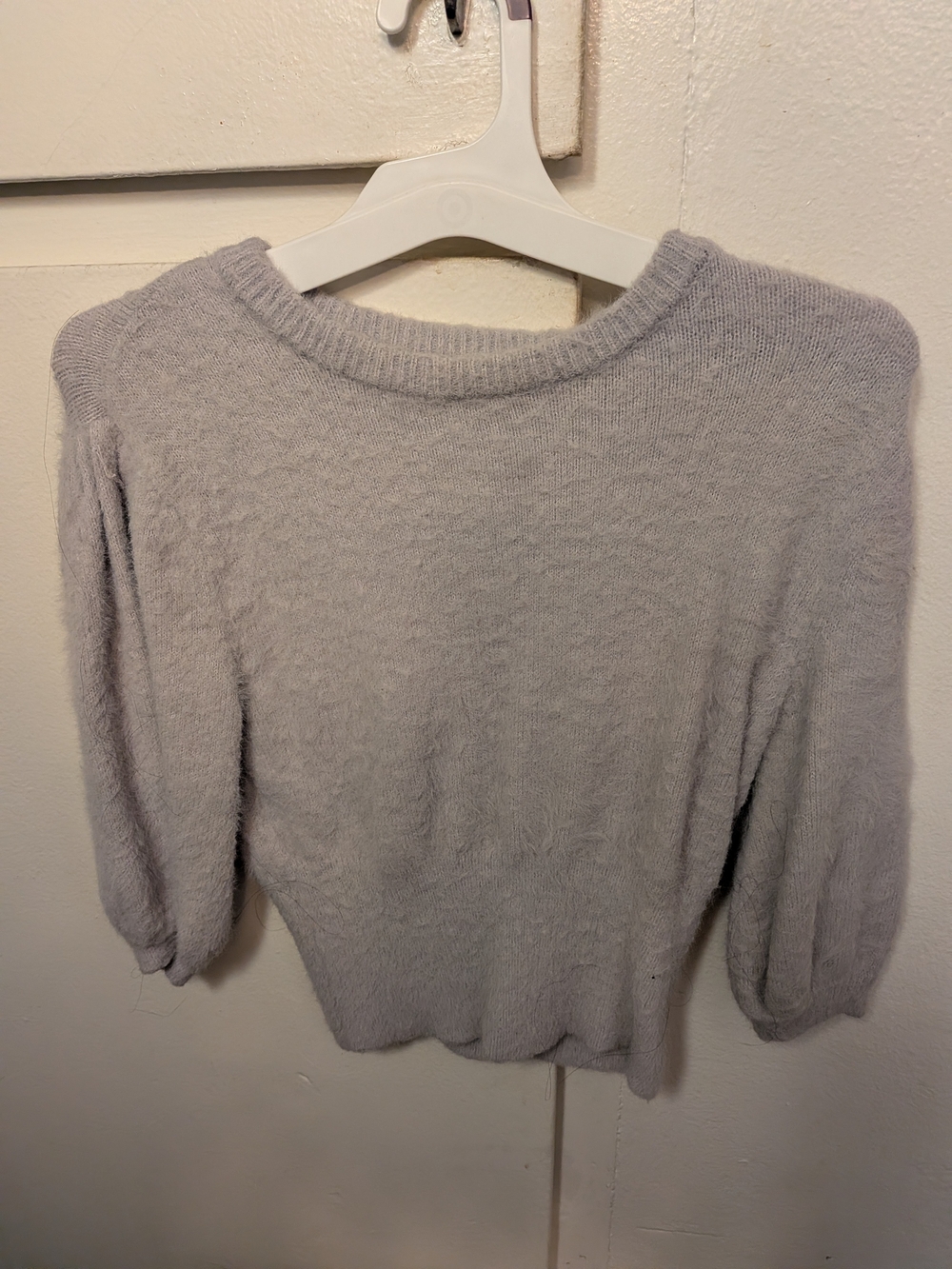 Light Gray Crewneck Sweater with Balloon Sleeves SO Soft!